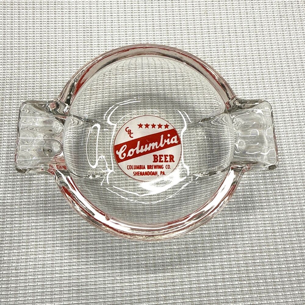 1950's 1960's Vintage COLUMBIA BEER Souvenir Glass Ashtray Shenandoah PA Brewery